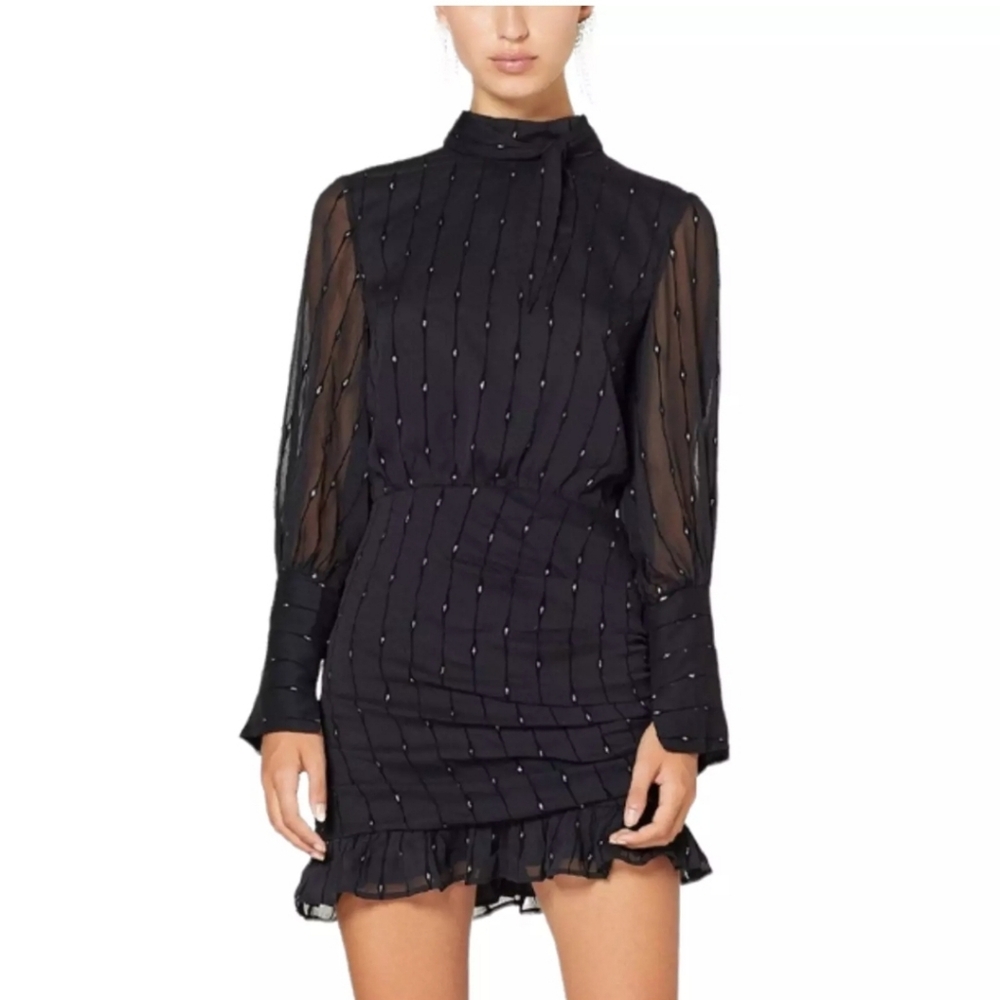 Elegant Black Sheer Sleeve Dress black and silver Stevie May size Large